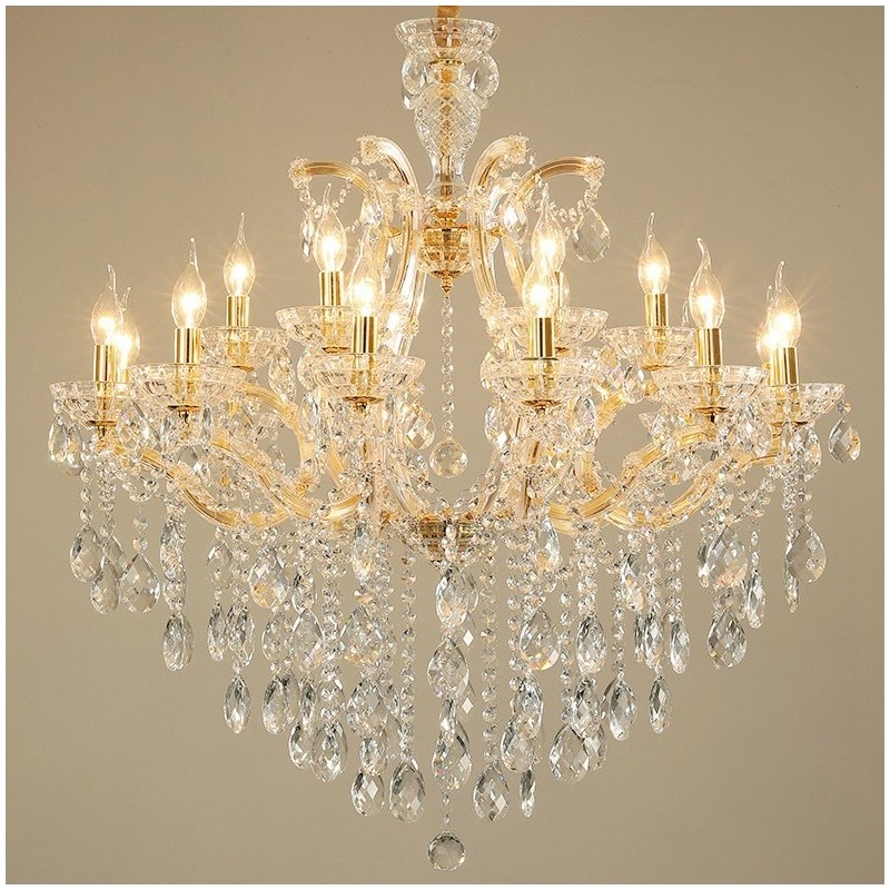 Candelabro de cristal dorado de 18 (12+6) luces