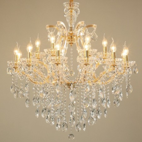 Candelabro de cristal dorado de 18 (12+6) luces Candelabro de cristal dorado de 18 (12+6) luces