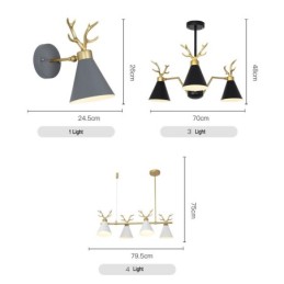 Lámpara de araña nórdica de 3 luces con diseño moderno de astas y macarrones