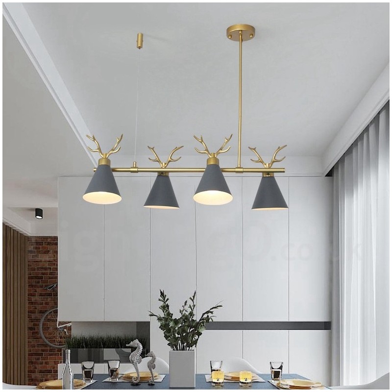 Lámpara de araña nórdica de 4 luces con diseño moderno de astas y macarrones