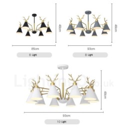 Lámpara de araña nórdica de 4 luces con diseño moderno de astas y macarrones