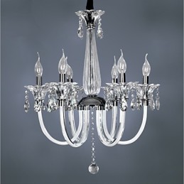 Elegante lámpara de araña de cristal con 6 luces y bombilla tipo vela