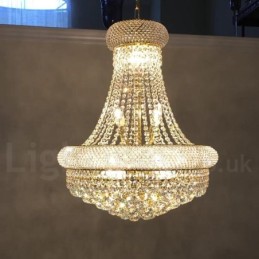 Lámpara de araña de metal de cristal K9 clásica tradicional redonda de 2 niveles para