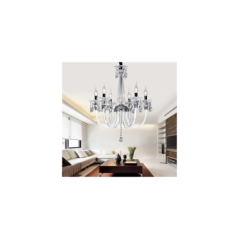 Elegante lámpara de araña de cristal con 6 luces y bombilla tipo vela