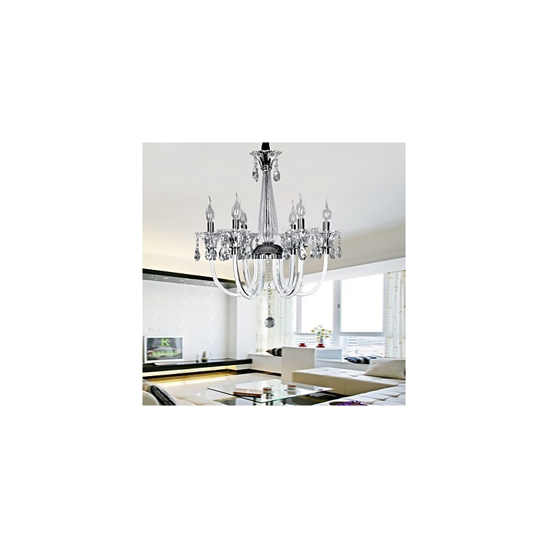 Elegante lámpara de araña de cristal con 6 luces y bombilla tipo vela