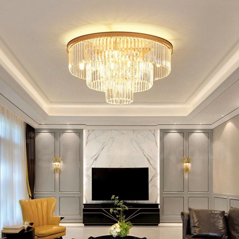 Lámpara de techo empotrada de cristal K9 redonda de lujo posmoderna para sala de exposiciones