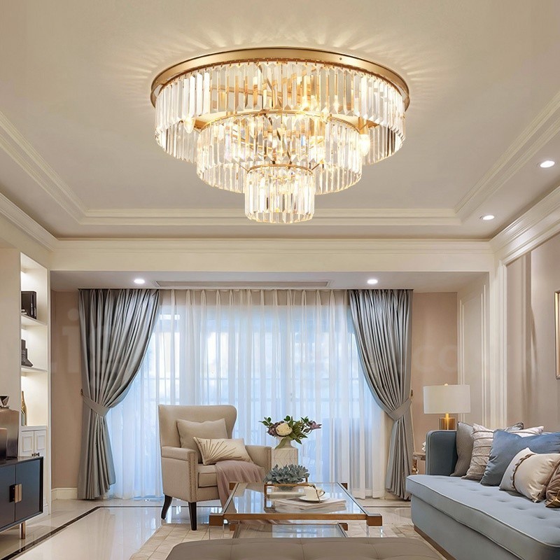 Lámpara de techo empotrada de cristal K9 redonda de lujo posmoderna para sala de exposiciones
