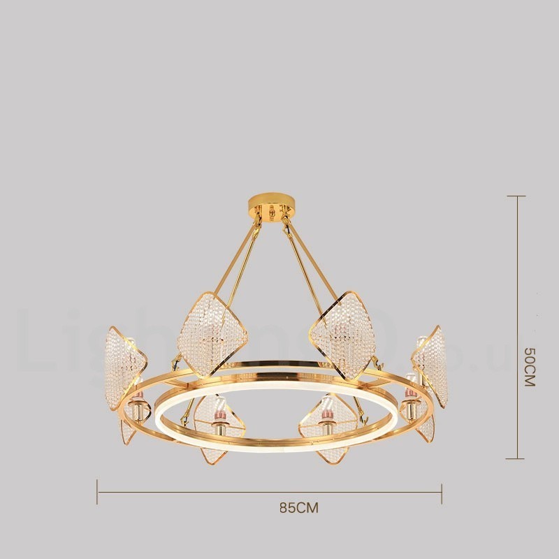 Lámpara colgante de cristal K9 redonda de lujo posmoderna dorada con pantalla acrílica para sala de exposiciones