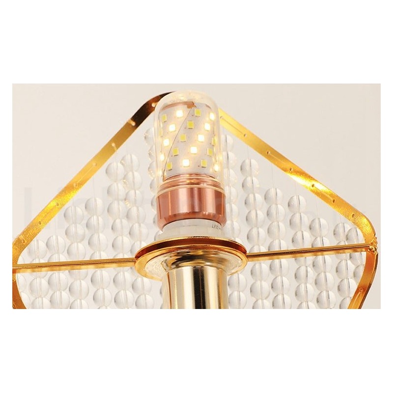 Lámpara colgante de cristal K9 redonda de lujo posmoderna dorada con pantalla acrílica para sala de exposiciones