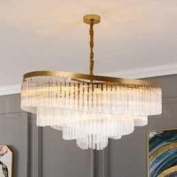 Lámpara colgante redonda de cristal K9 de lujo posmoderna dorada para sala de exposiciones