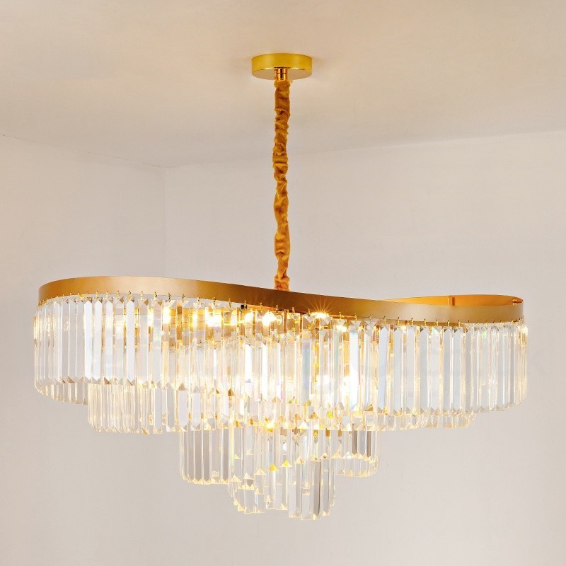 Lámpara colgante redonda de cristal K9 de lujo posmoderna dorada para sala de exposiciones