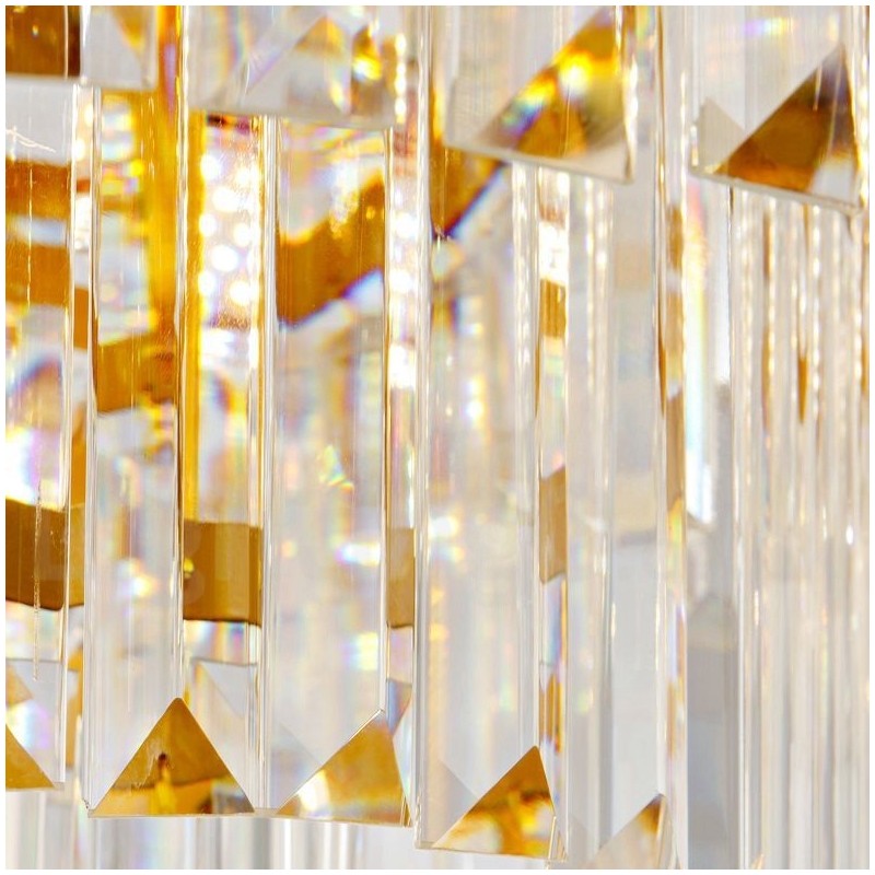 Lámpara colgante redonda de cristal K9 de lujo posmoderna dorada para sala de exposiciones