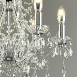 Lámpara colgante de cristal estilo americano de 6 luces doradas y plateadas.