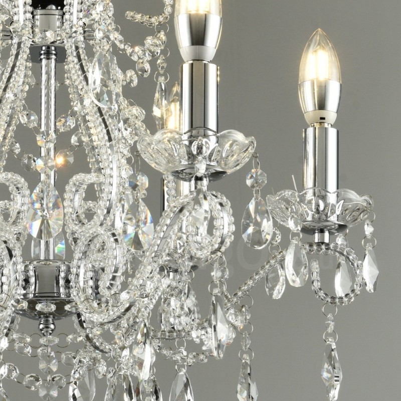 Lámpara colgante de cristal estilo americano de 6 luces doradas y plateadas.