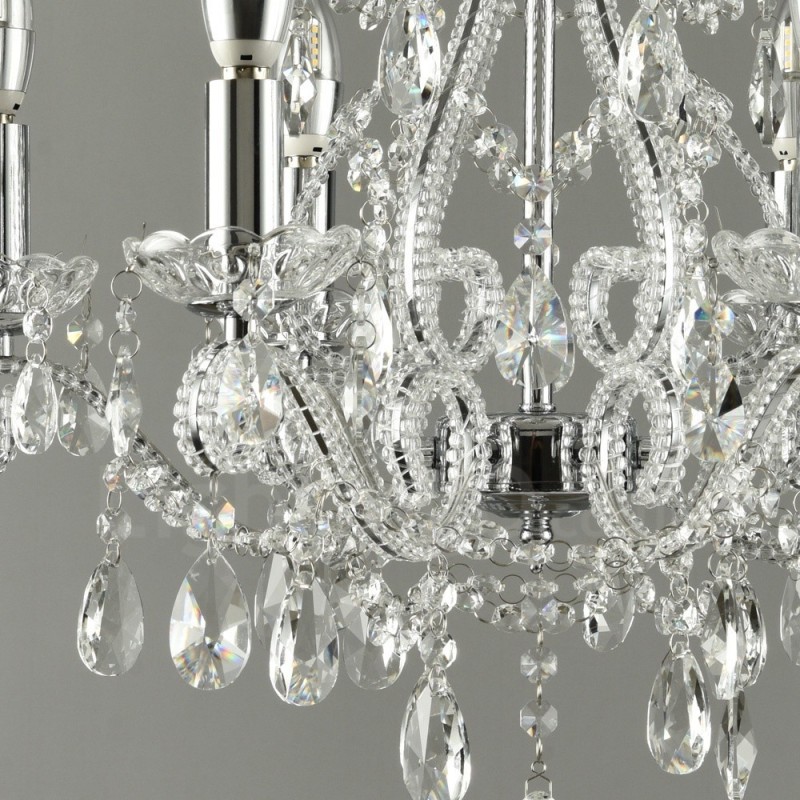 Lámpara colgante de cristal estilo americano de 6 luces doradas y plateadas.
