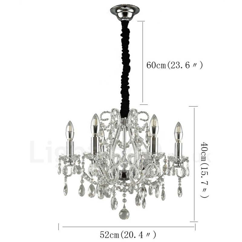 Lámpara colgante de cristal estilo americano de 6 luces doradas y plateadas.