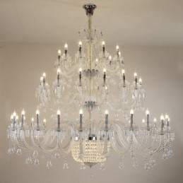 Candelabro de cristal de 50 luces transparente, elegante y lujoso, para sala de exposiciones
