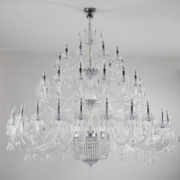 Candelabro de cristal de 50 luces transparente, elegante y lujoso, para sala de exposiciones