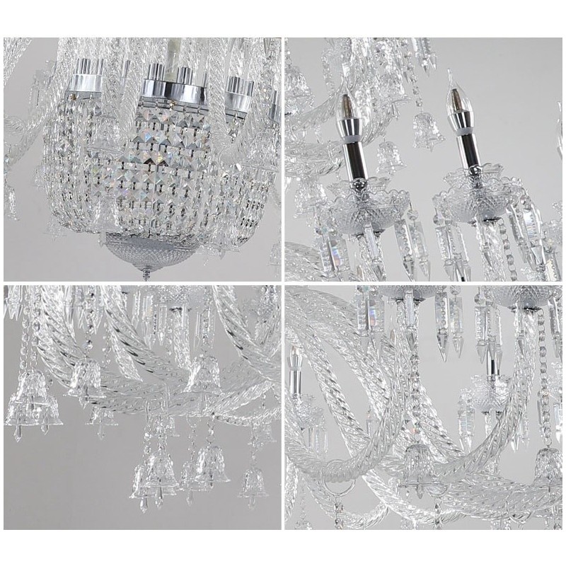 Candelabro de cristal de 50 luces transparente, elegante y lujoso, para sala de exposiciones