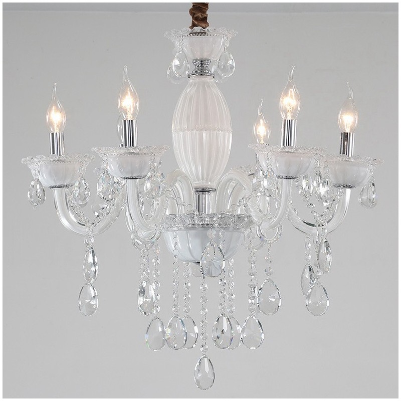Lámpara de araña blanca de 6 luces con cristal