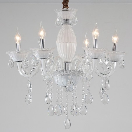 Lámpara de araña blanca de 6 luces con cristal Lámpara de araña blanca de 6 luces con cristal