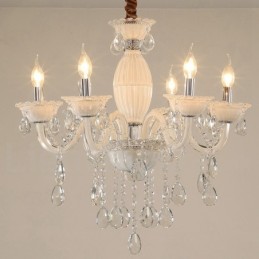Lámpara de araña blanca de 6 luces con cristal