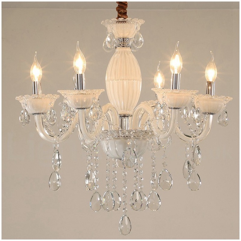 Lámpara de araña blanca de 6 luces con cristal