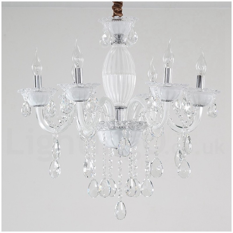 Lámpara de araña blanca de 6 luces con cristal