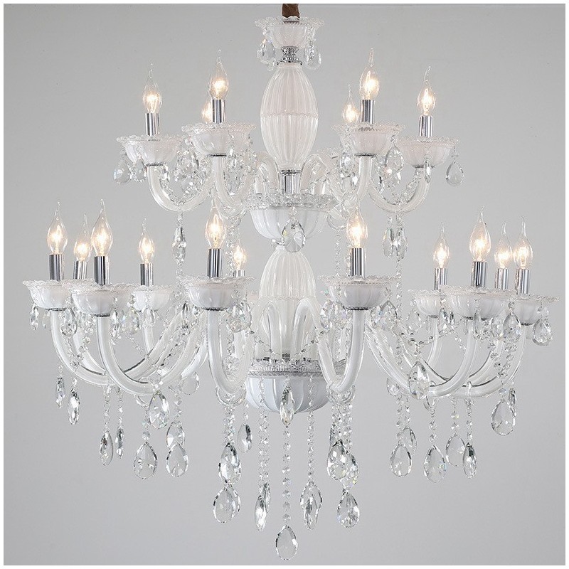 Lámpara de araña elegante de 18 (12+6) luces blancas con cristal