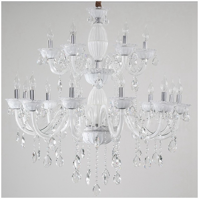 Lámpara de araña elegante de 18 (12+6) luces blancas con cristal