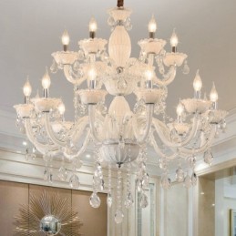 Lámpara de araña elegante de 18 (12+6) luces blancas con cristal
