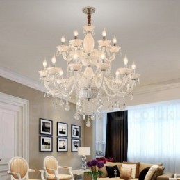 Lámpara de araña elegante de 18 (12+6) luces blancas con cristal
