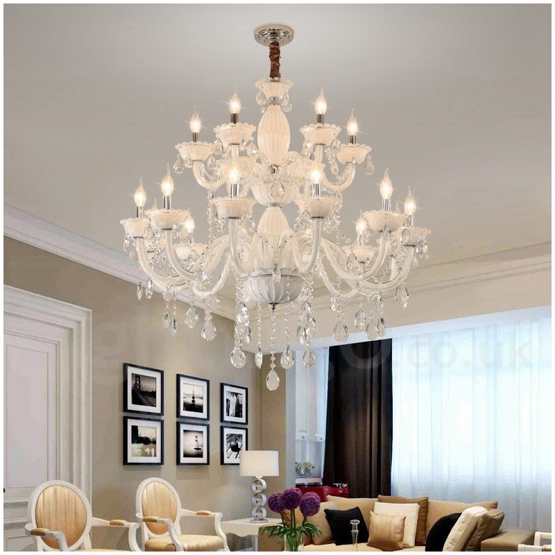 Lámpara de araña elegante de 18 (12+6) luces blancas con cristal