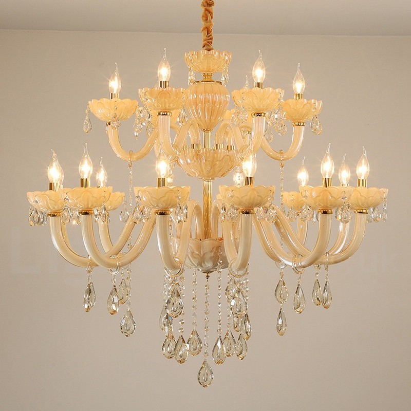 Candelabro de cristal champán de lujo de 18 (12+6) luces