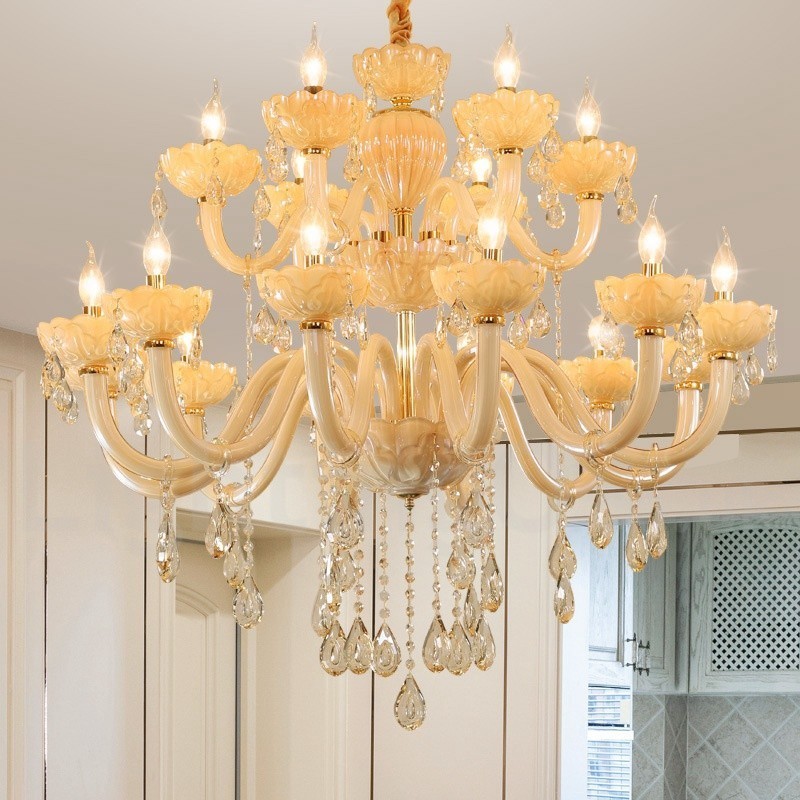 Candelabro de cristal champán de lujo de 18 (12+6) luces