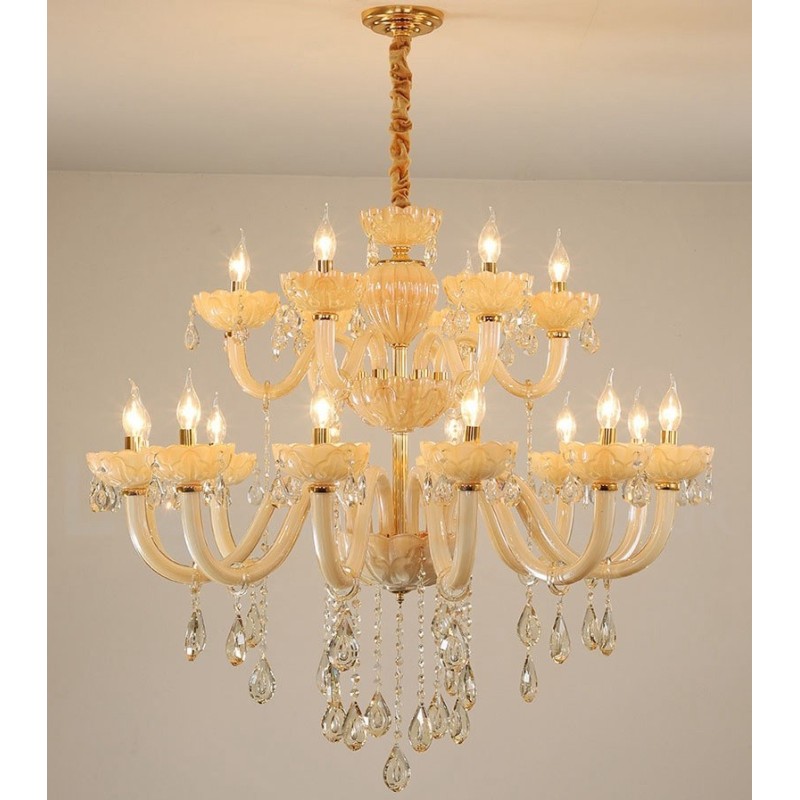 Candelabro de cristal champán de lujo de 18 (12+6) luces
