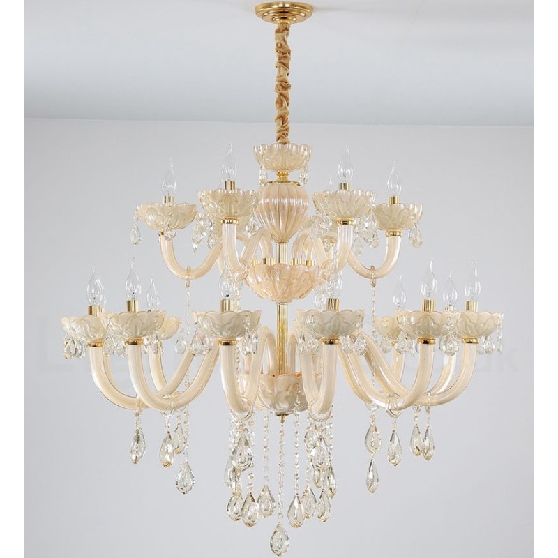 Candelabro de cristal champán de lujo de 18 (12+6) luces