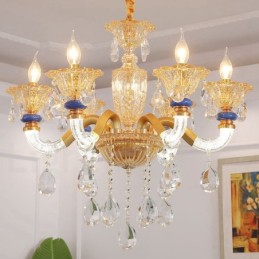 Lámpara de araña contemporánea moderna de 6 luces con forma de champán y cristal