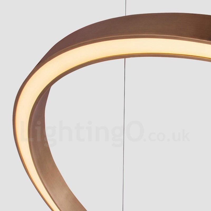 Lámpara colgante moderna contemporánea de aleación de aluminio con 3 anillos, regulable, inteligente, Wi-Fi, color oro rosa y pantalla acrílica.