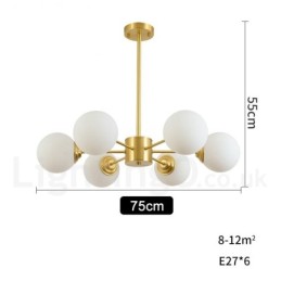 Lámpara colgante moderna de metal con 6 luces de latón puro del norte de Europa.