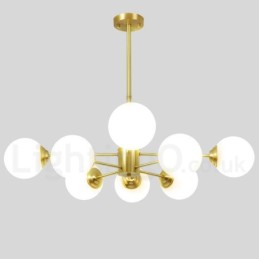 Lámpara colgante moderna de metal con moléculas, estilo norte de Europa, de latón puro, de 8 luces (4+4 luces) y dos niveles.