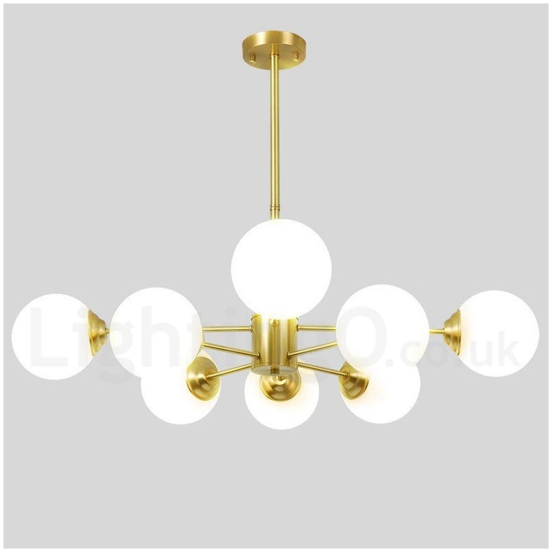 Lámpara colgante moderna de metal con moléculas, estilo norte de Europa, de latón puro, de 8 luces (4+4 luces) y dos niveles.