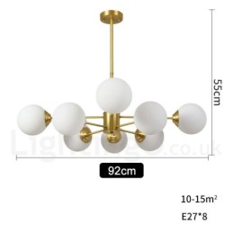 Lámpara colgante moderna de metal con moléculas, estilo norte de Europa, de latón puro, de 8 luces (4+4 luces) y dos niveles.
