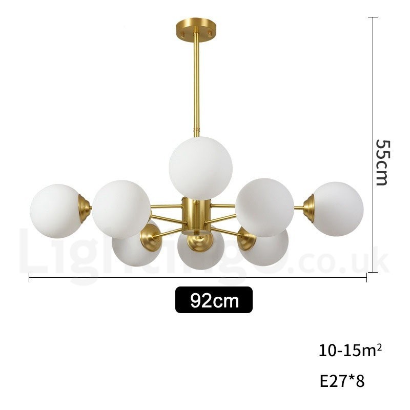 Lámpara colgante moderna de metal con moléculas, estilo norte de Europa, de latón puro, de 8 luces (4+4 luces) y dos niveles.