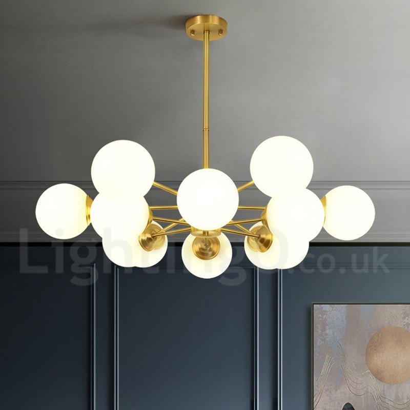 Lámpara colgante moderna de metal con dos niveles, 12 luces (6+6 luces), estilo del norte de Europa, de latón puro.
