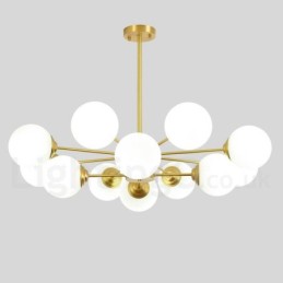 Lámpara colgante moderna de metal con dos niveles, 12 luces (8+4) y diseño de moléculas de latón puro del norte de Europa