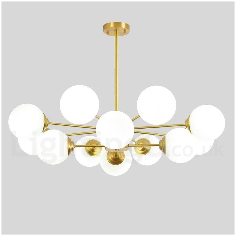 Lámpara colgante moderna de metal con dos niveles, 12 luces (8+4) y diseño de moléculas de latón puro del norte de Europa