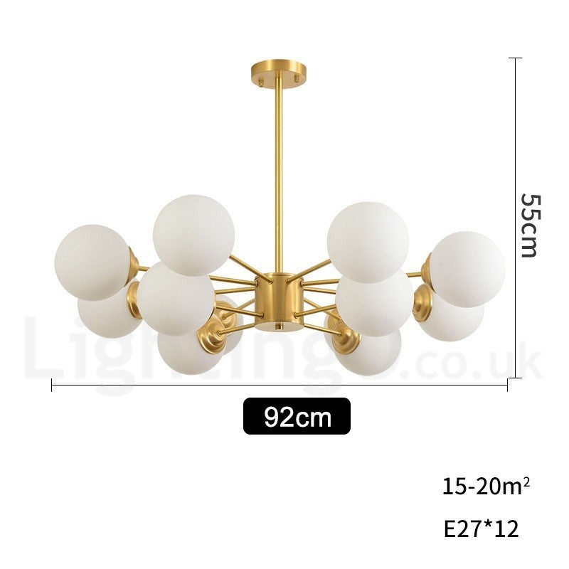 Lámpara colgante moderna de metal con dos niveles, 12 luces (8+4) y diseño de moléculas de latón puro del norte de Europa