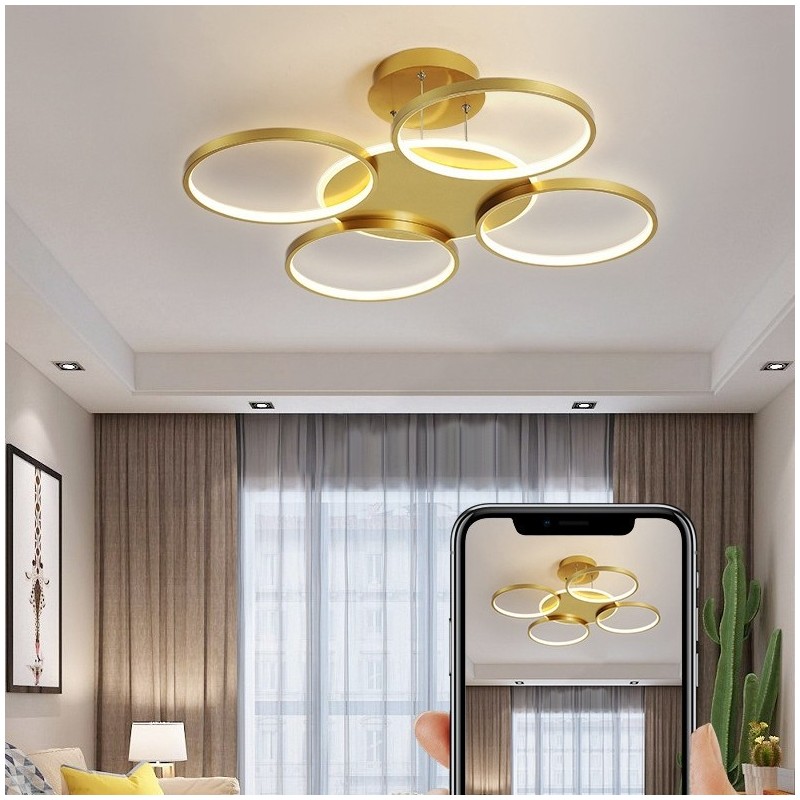 Lámpara de techo circular de estilo nórdico contemporáneo moderno dorado con control remoto. También se puede usar como luz de pared.