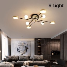 Lámpara de araña moderna de metal con techo negro y dorado